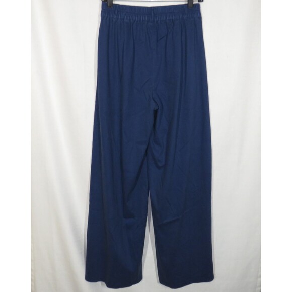Halara Blue Twill Pleated High Waist Wide Leg Ankle Slit Pants Size Small TALL - Picture 10 of 11